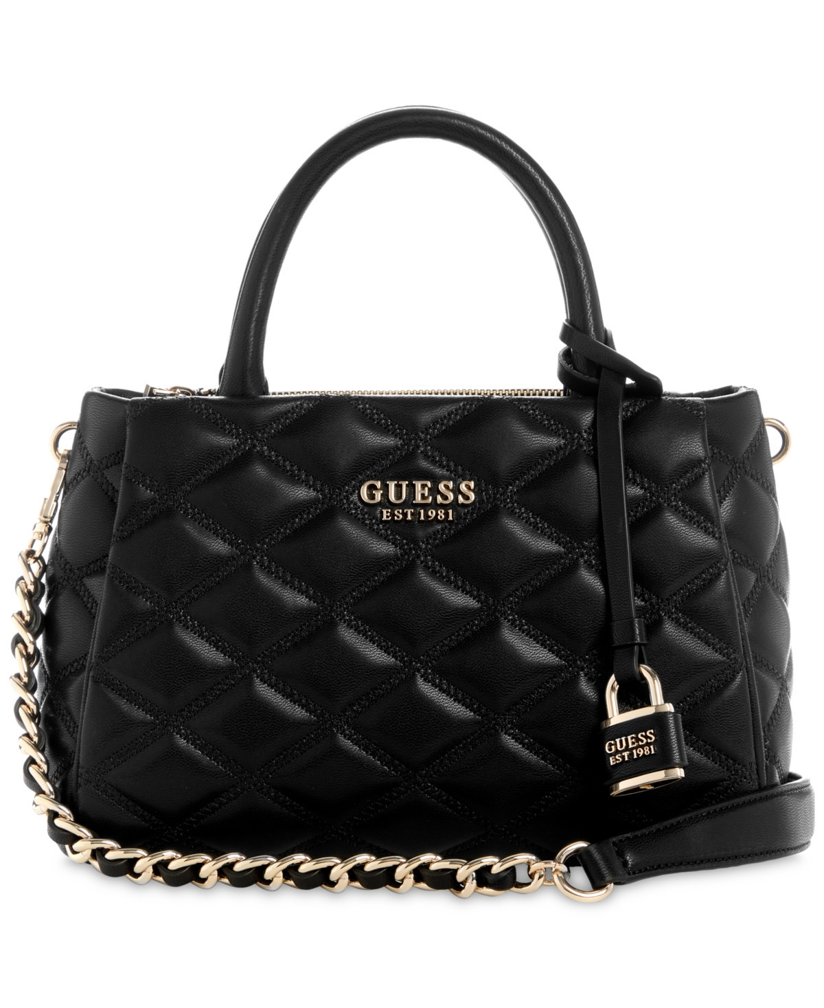 Guess Tamsin Small Quilted Satchel - Black | Macy's