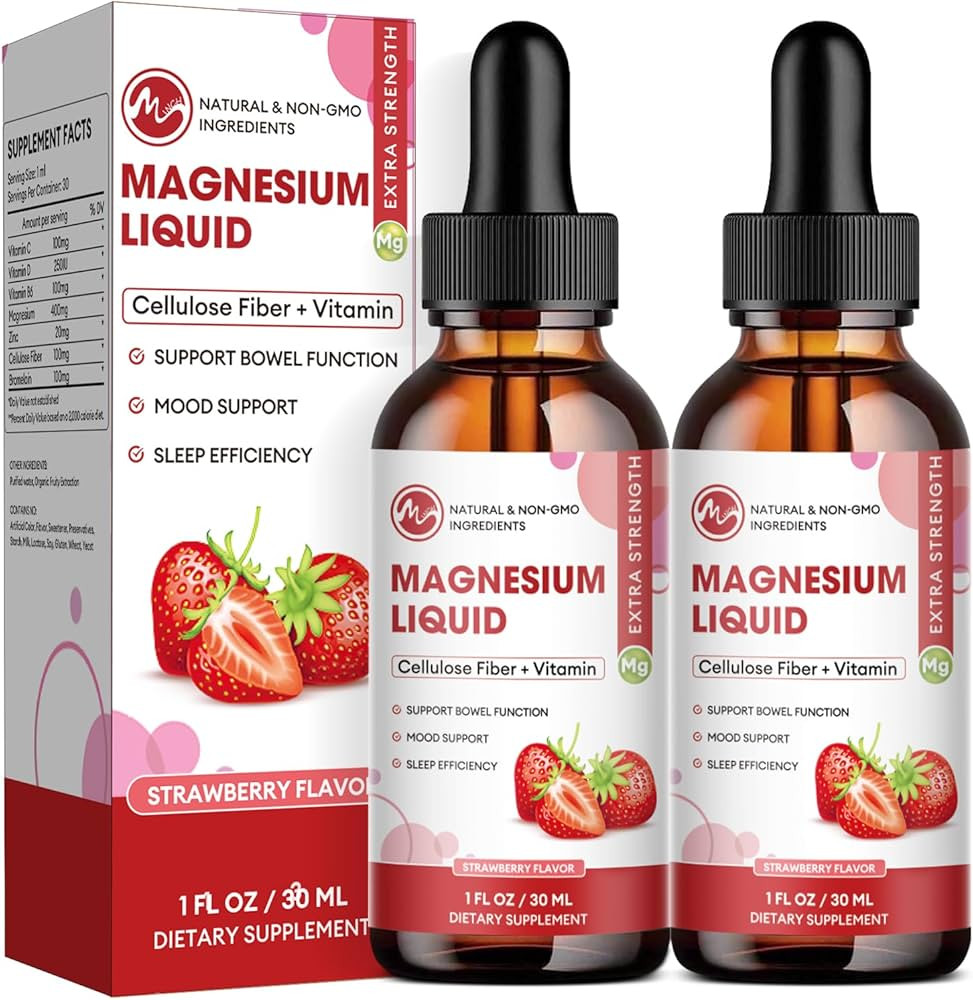 M inch Magnesium Glycinate Liquid, High Absorption Magnesium Liquid Drops with Cellulose Fiber, B... | Amazon (US)