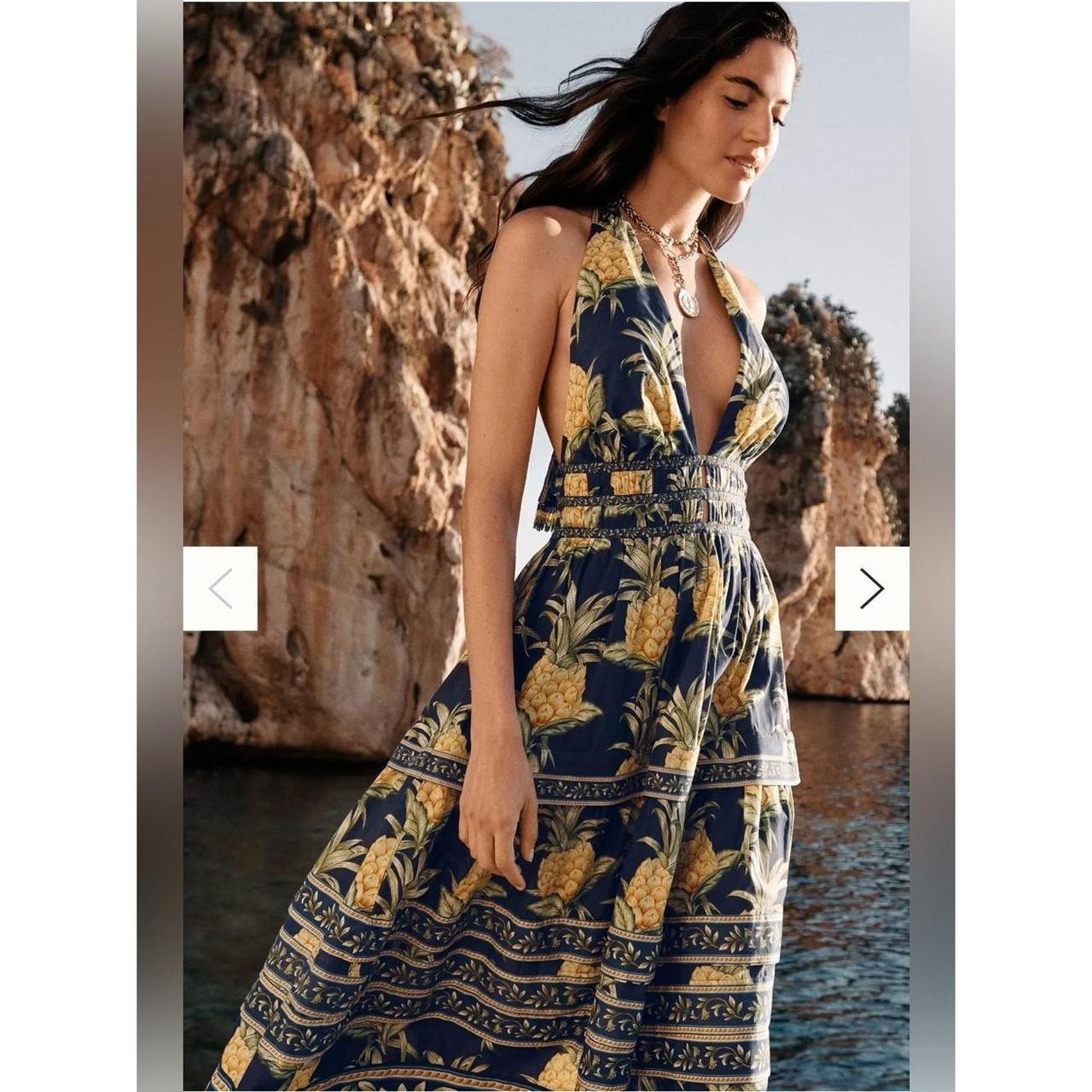Farm Rio Women's Dress - Blue/Yellow | Depop US