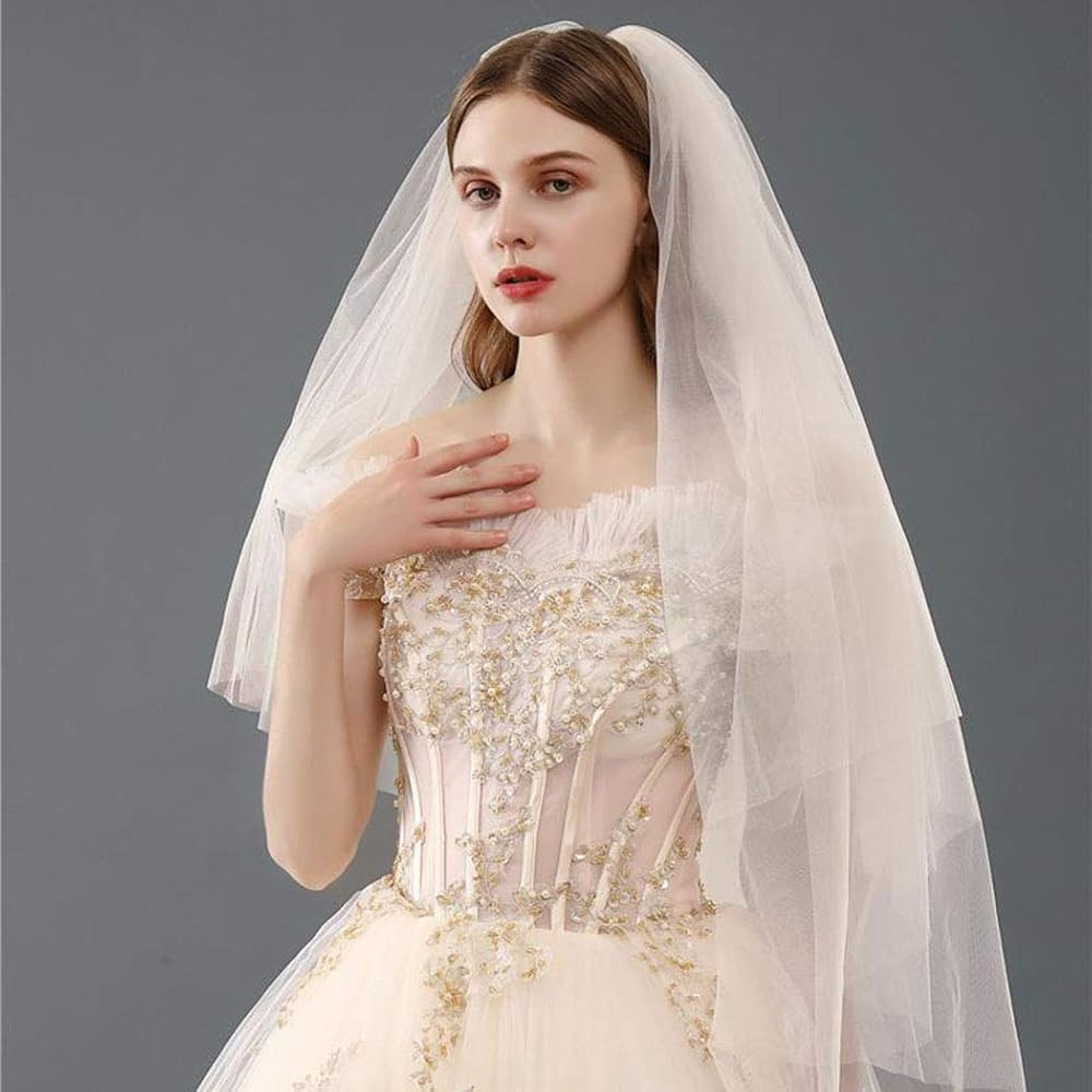 Lace Wedding Veil with Comb Fingertip Length Bridal Veils Star 2Ties Cut Edge Tulle Veil for Brid... | Amazon (US)