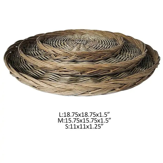 Round Woven Rattan Basket Tray Set of 3 | Antique Farm House