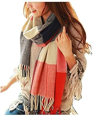 Wander Agio Women's Fashion Long Shawl Big Grid Winter Warm Lattice Large Scarf | Amazon (US)