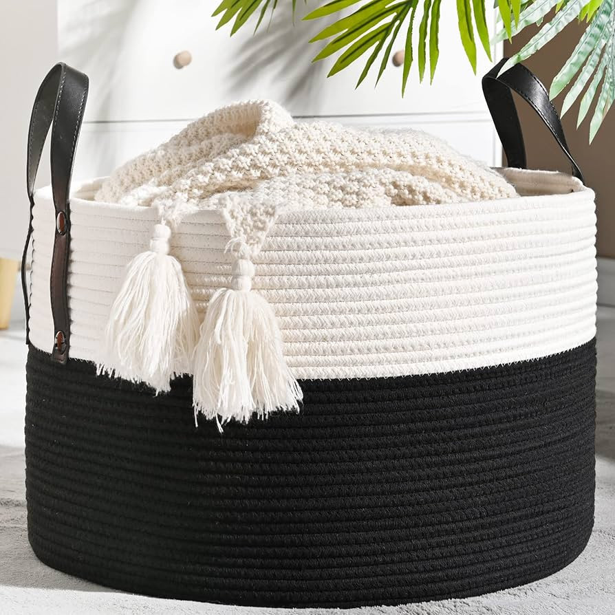 KAKAMAY Large Blanket Basket (20"x13"),Woven Baskets for storage Baby Laundry Hamper, Cotton Rope... | Amazon (US)