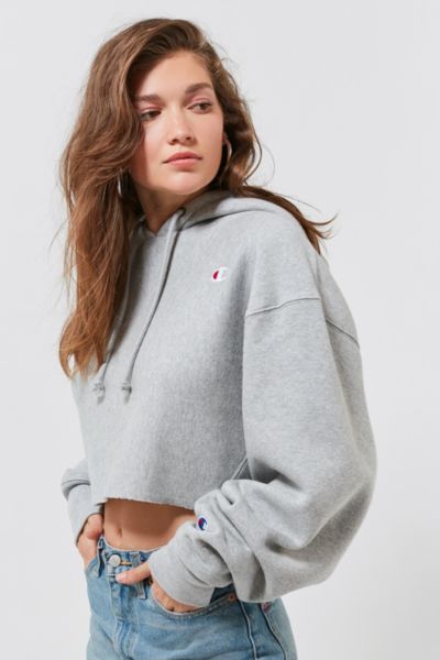 Champion & UO Cropped Hoodie Sweatshirt - Grey XS at Urban Outfitters | Urban Outfitters (US and RoW)