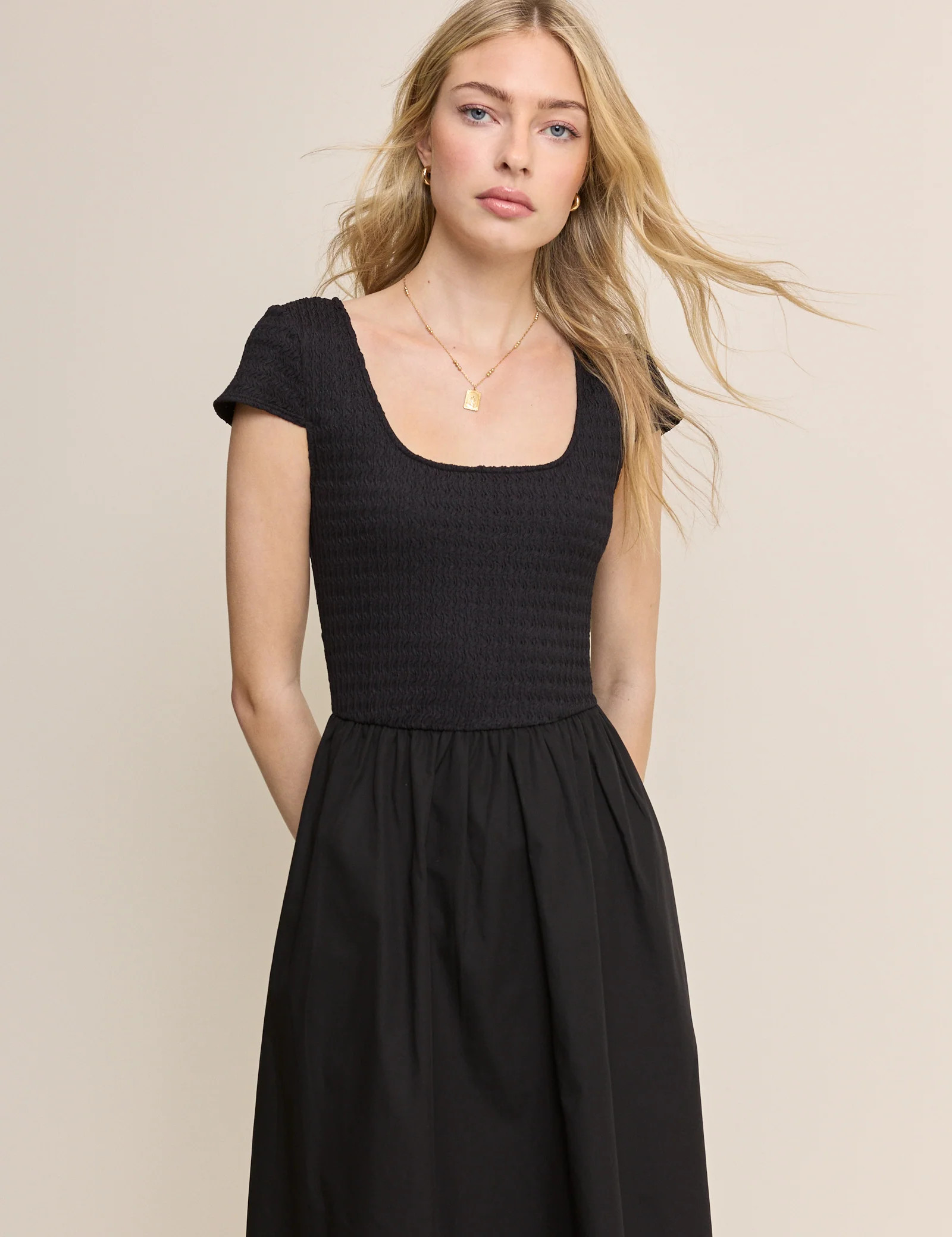 Black Scoop Neck Molly Midi Dress | Nobody's Child