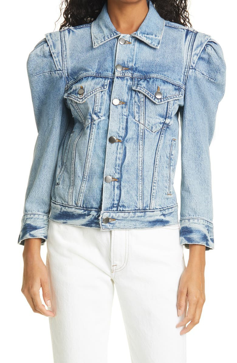 Rosette Puff Sleeve Denim Jacket | Nordstrom