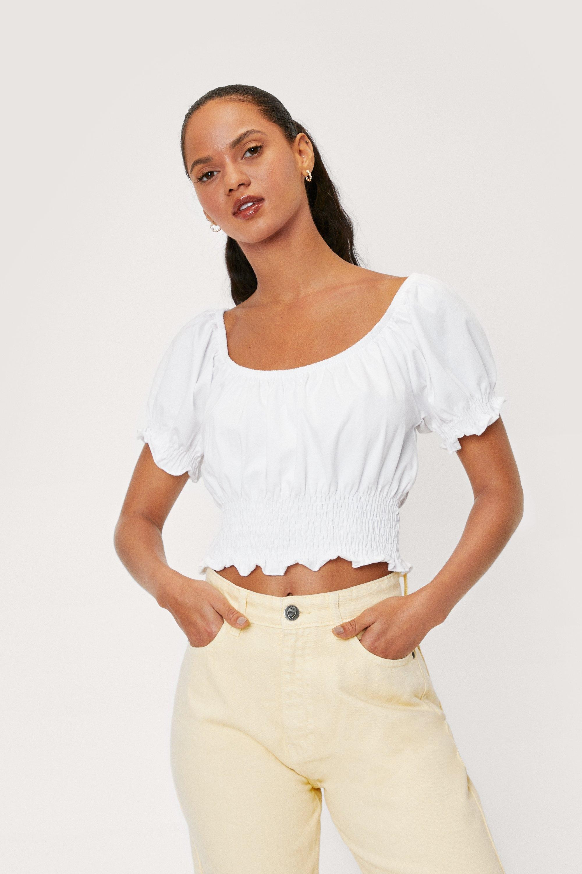 Puff Sleeve Shirred Ruffle Crop Top | Nasty Gal (US)