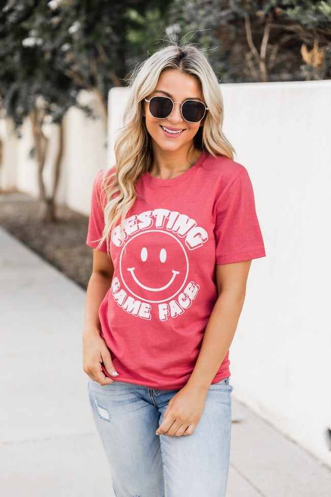 Resting Game Face Heather Red Graphic Tee | Pink Lily