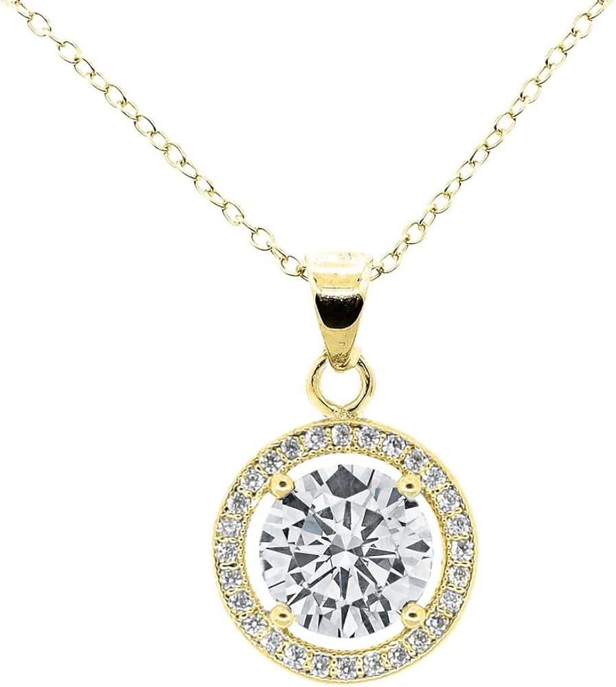 Cate & Chloe Blake 18K White Gold-Plated Halo Pendant Necklace | Jewelry for Women with Round Cut... | Amazon (US)