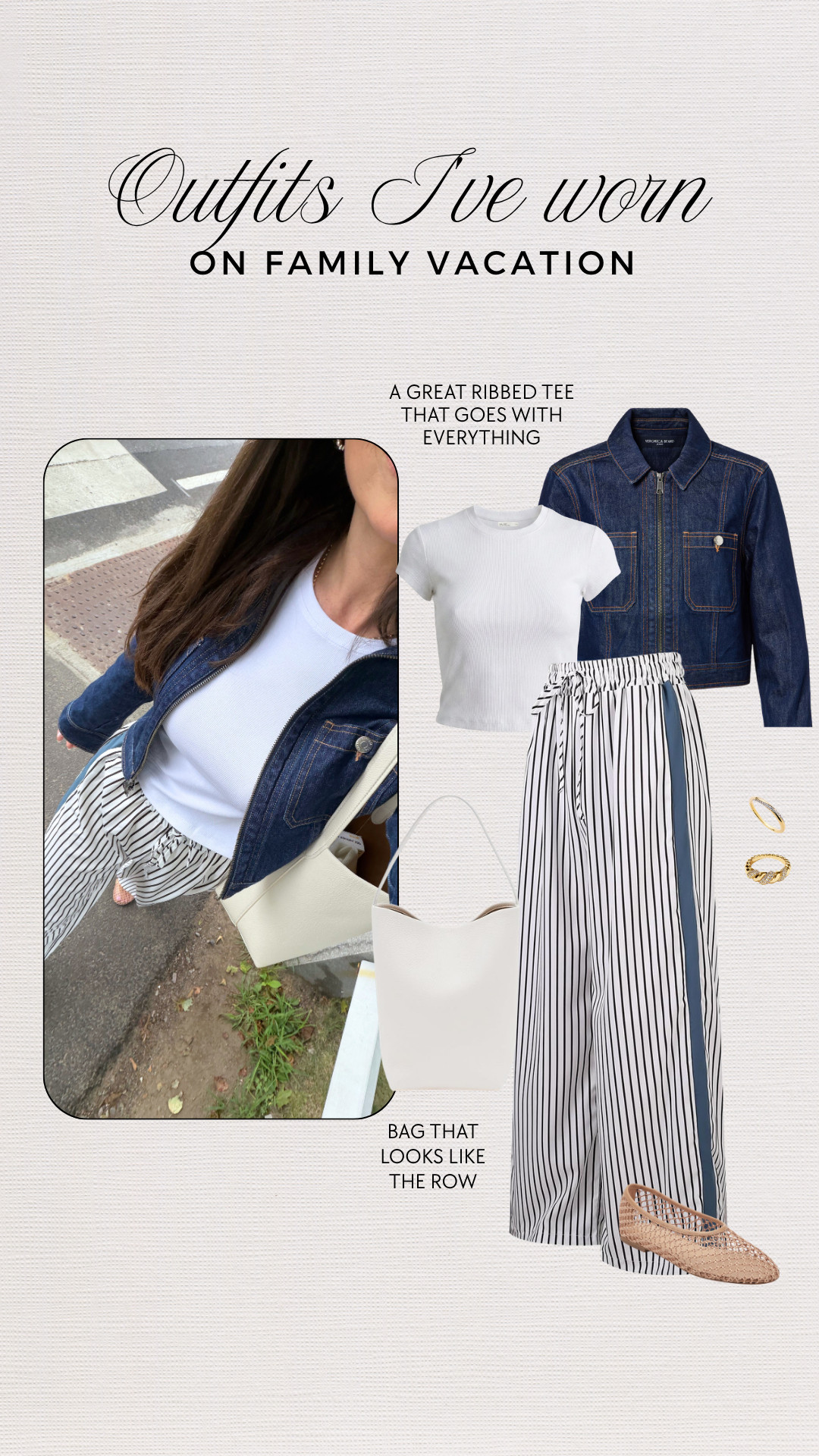 Outfit I've worn on family vacation! A great little ribbed tee that goes with everything, the easiest pants, the shoes you can walk for miles in and the bag that looks like The Row. Everything I did in my true size. 

 #LTKgrwm #LTKootd #LTKOver40