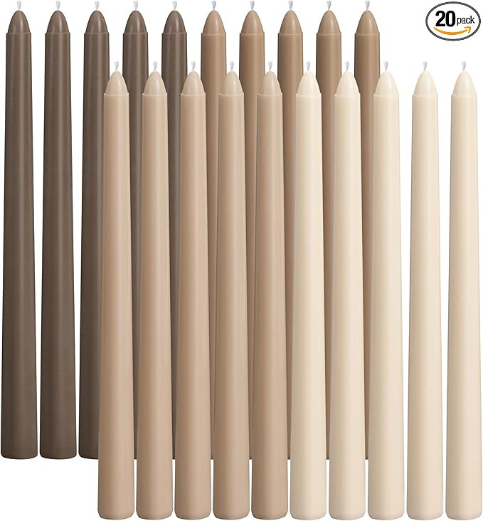 Brown Taper Candles 10 Inch, 20 Pac Unscented, Dripless, Smokeless, 8 Hours Long Burning, Hand Po... | Amazon (US)