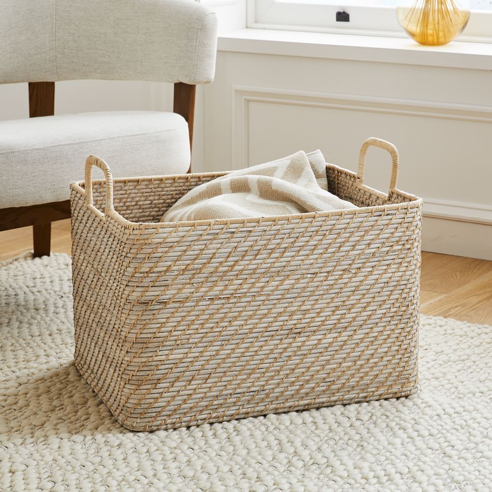 Modern Weave Large Lidded Storage Baskets - Whitewash | West Elm (US)
