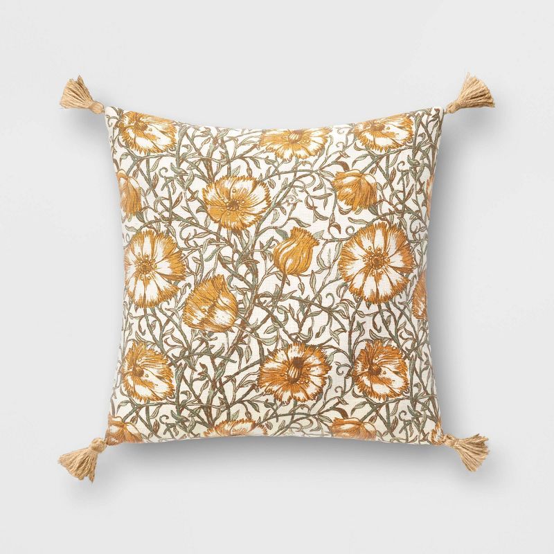 Floral Square Throw Pillow Cream/Gold - Threshold&#8482; | Target