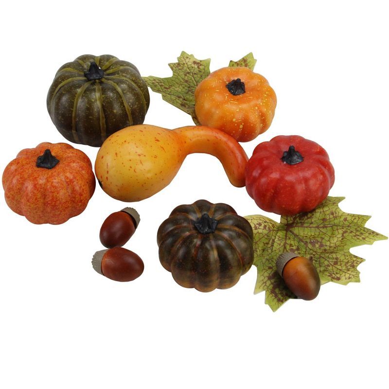 Northlight 4.25" Harvest Artificial Pumpkin and Leaf Autumn Decoration 10pc - Orange/Green | Target