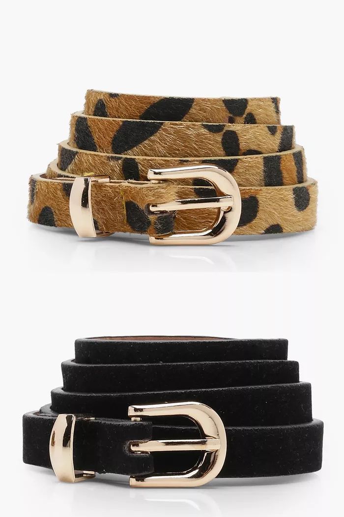 2 Pack Leopard And Suedette Belt | Boohoo.com (UK & IE)
