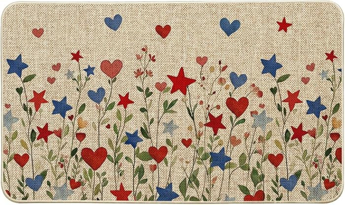 Artoid Mode Red Blue Star Flowers Patriotic 4TH of July Doormat, Memorial Day Home Decor Low-Prof... | Amazon (US)