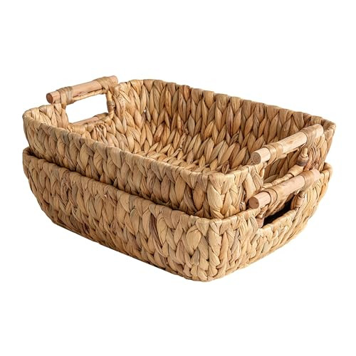 StorageWorks Hand-Woven Large Storage Baskets with Wooden Handles, Water Hyacinth Wicker Baskets ... | Amazon (US)