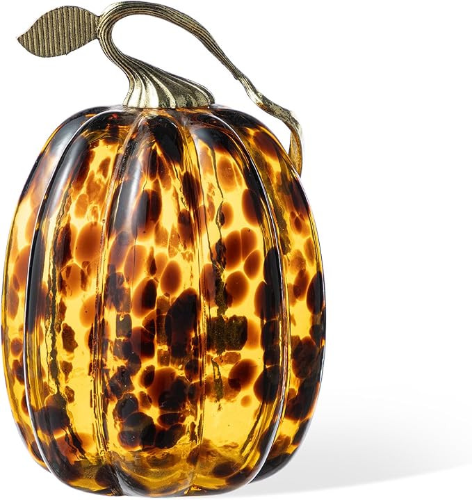 Glitzhome Hand Blown Glass Pumpkin, 7.75" H Amber Dots Glass Pumpkin for Fall Harvest Halloween T... | Amazon (US)