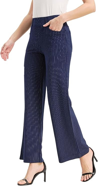 KYAL Women’s Plaid Dress Pants Wide Leg High Waisted Pull-On Trousers Stretchy Business Casual ... | Amazon (US)