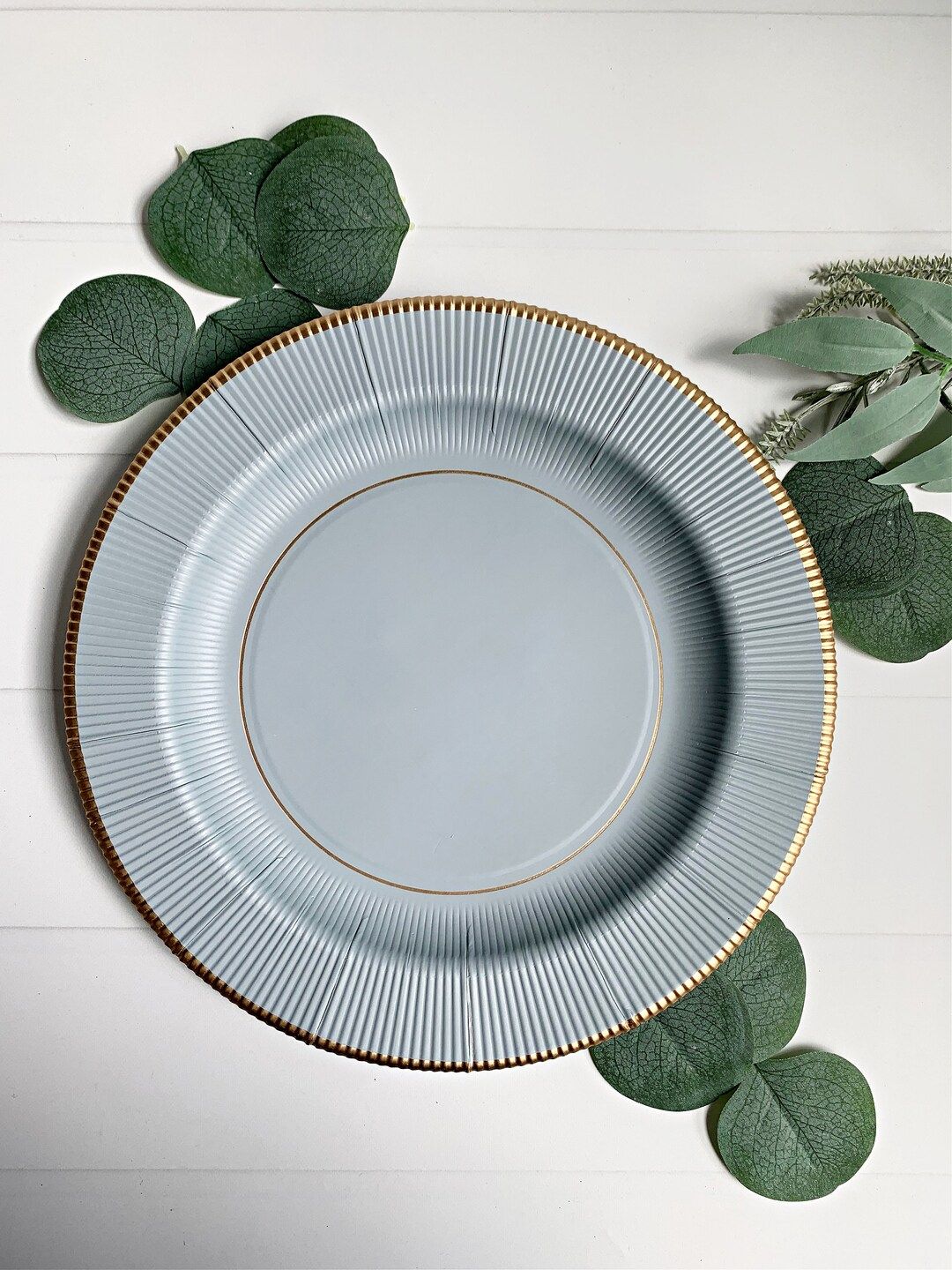 Dusty Blue with Gold Dinner Plates - Paper | Etsy (US)