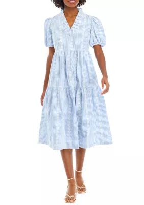 Petite Puff Sleeve Printed Midi Dress | Belk