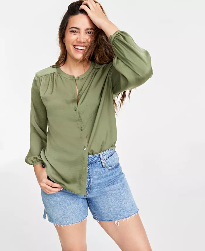 On 34th Women's Satin Button-Front Shirt, Created for Macy's - Macy's | Macys (US)