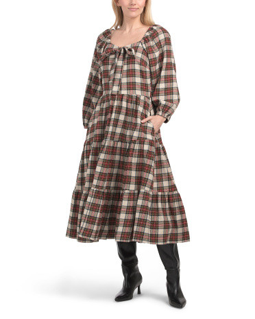 Three-quarter Sleeve Plaid Midi Dress | TJ Maxx