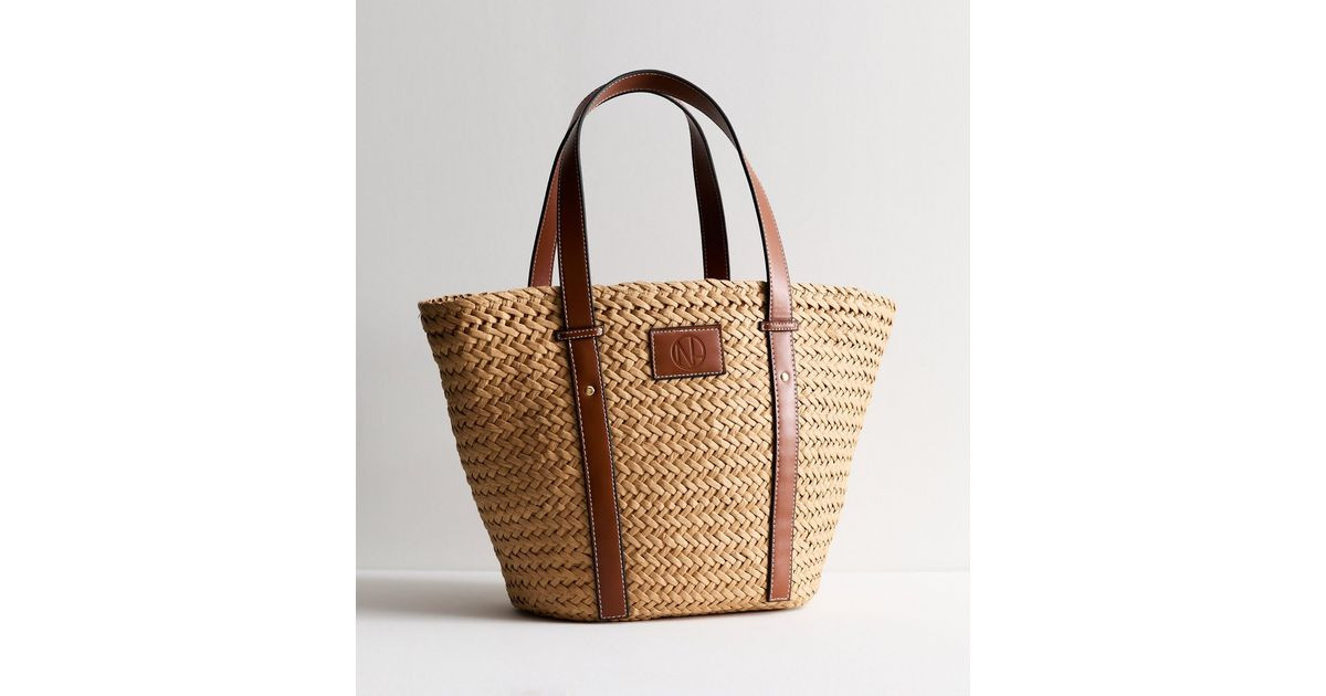 Stone Raffia Large Basket Bag | New Look | New Look (UK)