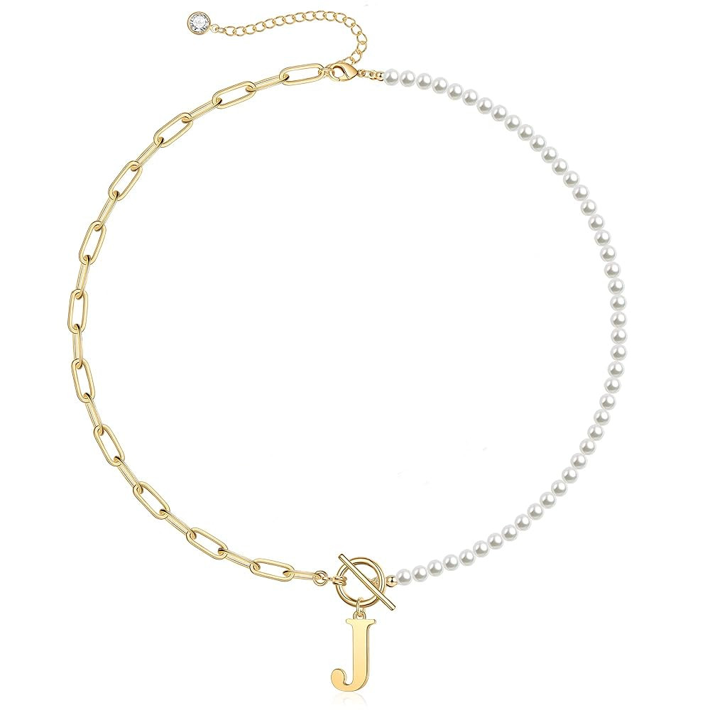 Yoosteel Pearl Initial Necklace for Women, Dainty Pearl Chain Choker Initial Necklaces for Women ... | Amazon (US)
