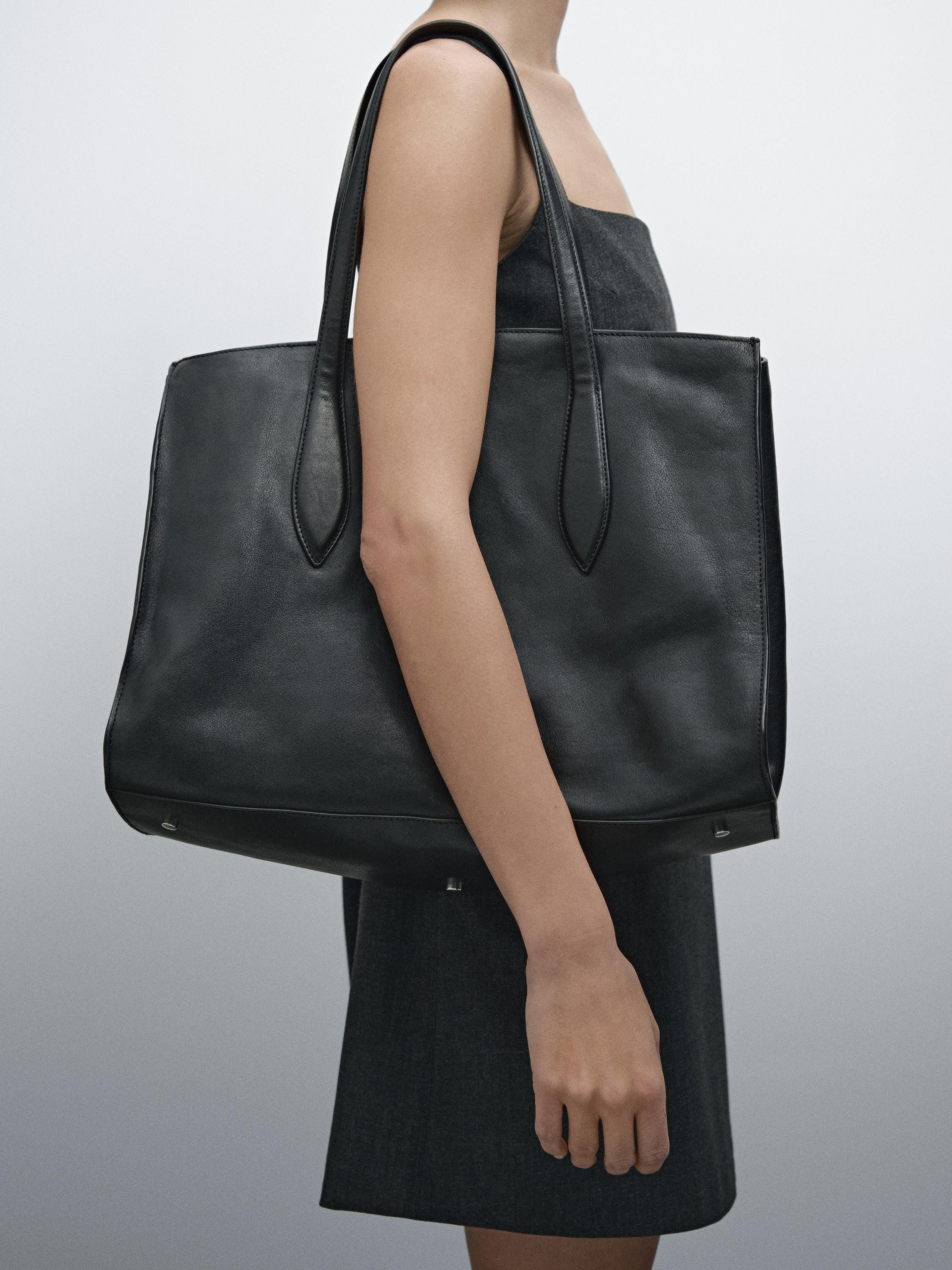 Nappa leather maxi tote bag | Massimo Dutti UK