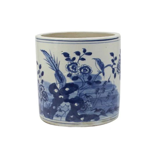 Blue and White Orchid Pot Bird Floral Motif | Paloma & Co.