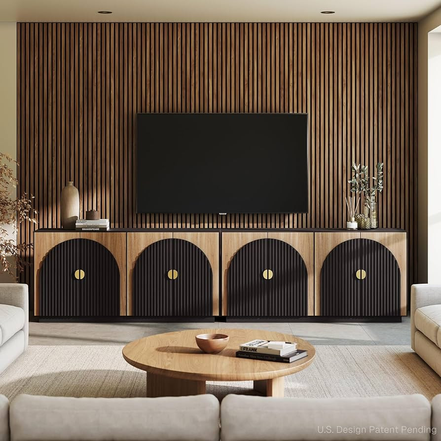 BELLEZE Set of 2 Fluted Buffet Cabinet with Storage, 65 Inch Symmetrical Arc Accent Sideboard Lar... | Amazon (US)