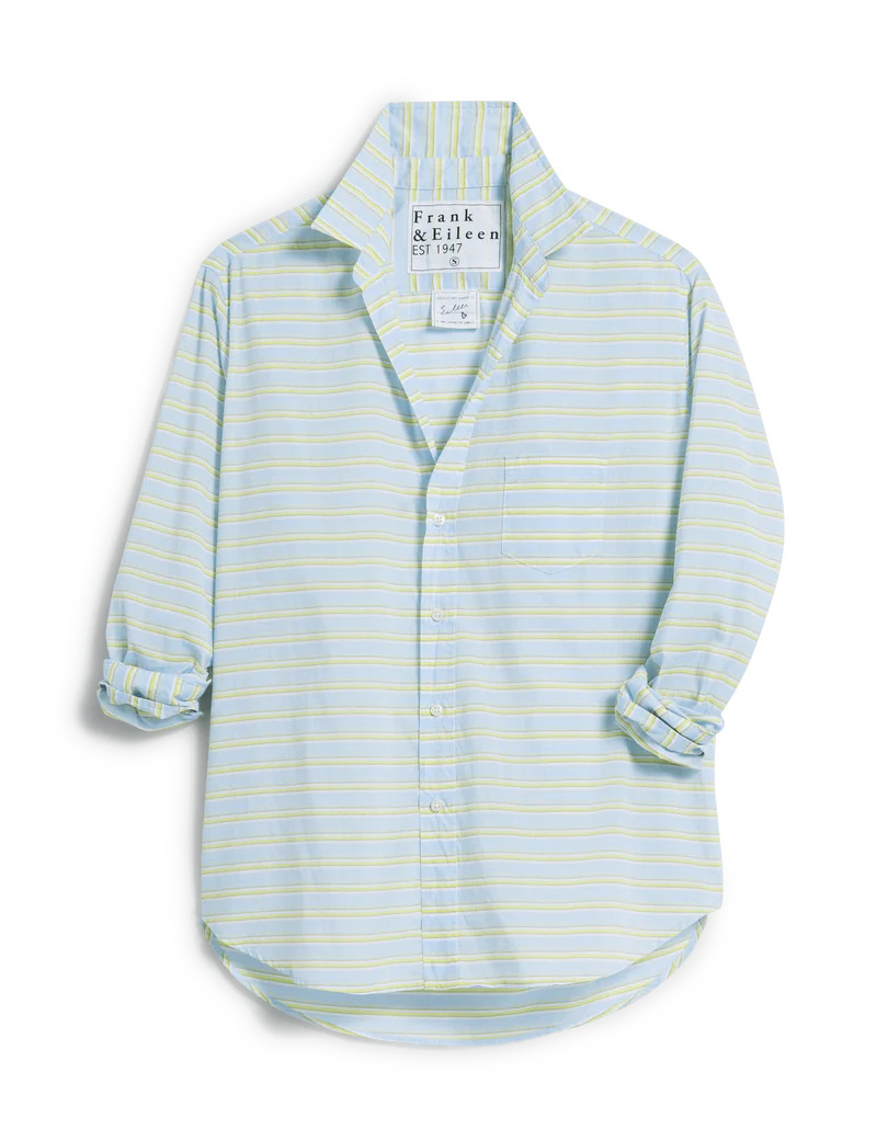 EILEEN Blue and Chartreuse Multi Stripe, Italian Cotton | Frank & Eileen