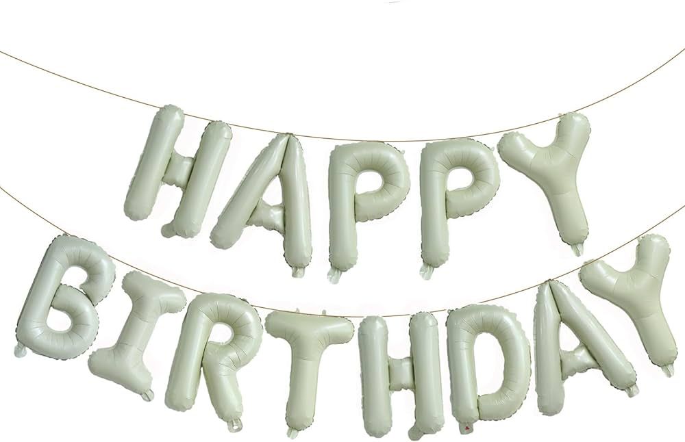 White Sand Happy Birthday Balloons Banner,16 Inch Mylar Foil Letters Sign,Reusable Balloons for W... | Amazon (US)