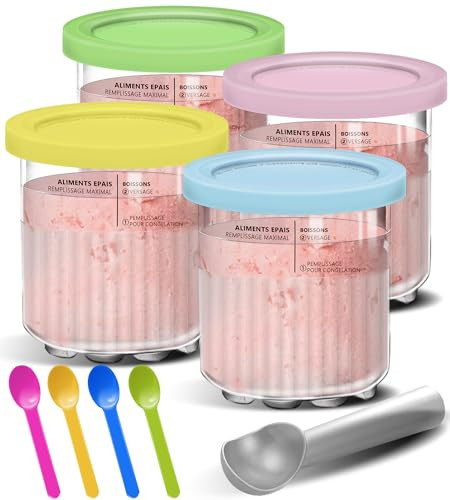 Creami Pints and Lids for Ninja - 4 Pack 24 oz Deluxe 11-in-1 Creamy Icecream Containers Cups Jars Tubs Canisters Set, Smoothie Pot Compatible with NC501 NC500 Series Creamer Ice Cream Maker Machine | Amazon (US)