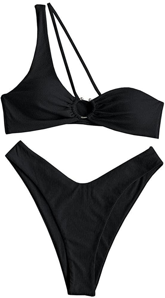 ZAFUL Women's Sexy Cutout Black Bikini Set Black Bikini Top Black Bathing Suit Black Swimsuit | Amazon (US)