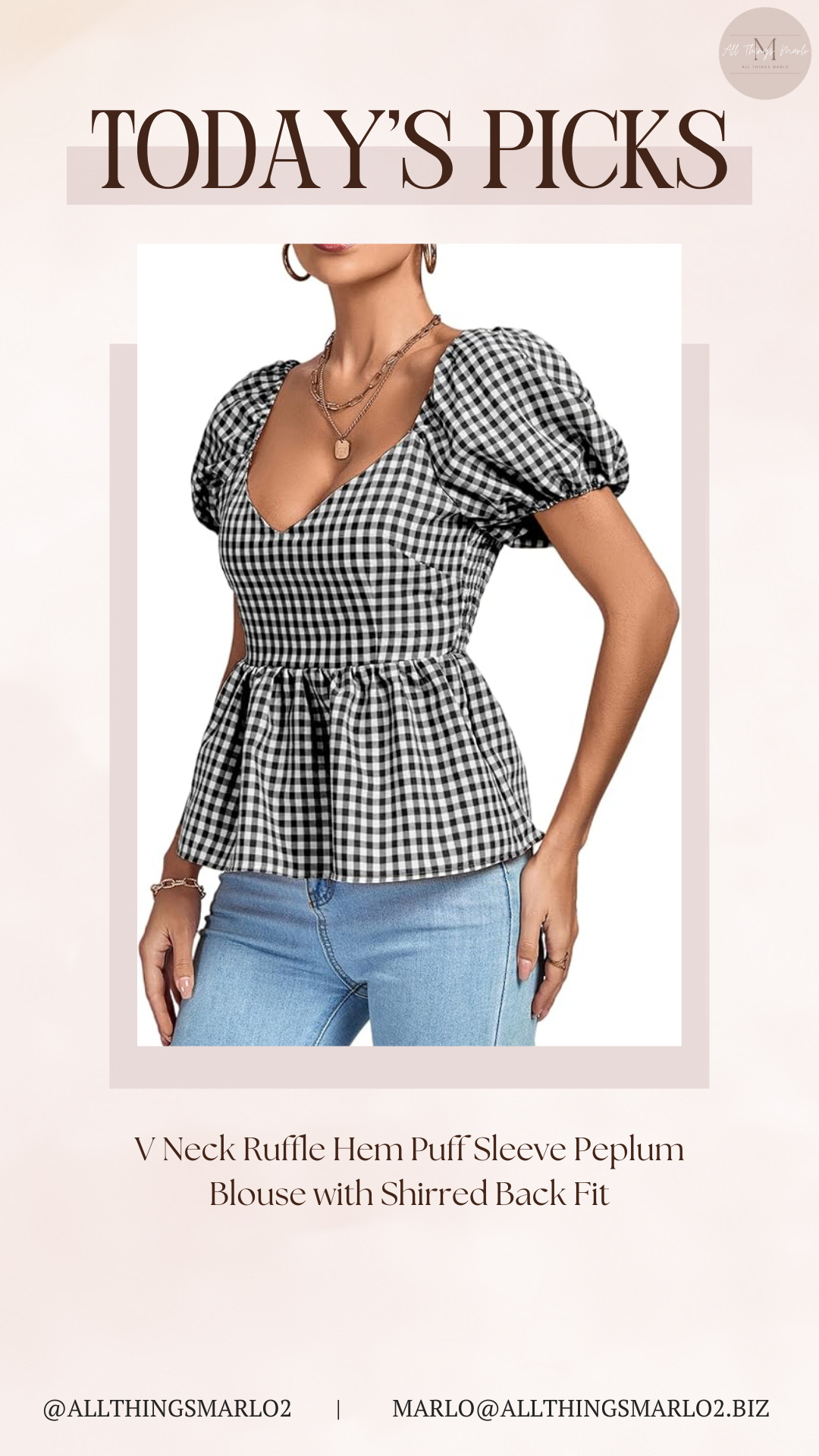 V Neck Ruffle Hem Puff Sleeve Peplum Blouse with Shirred Back Fit 

 #LTKSeasonal #LTKWorkwear #LTKTravel