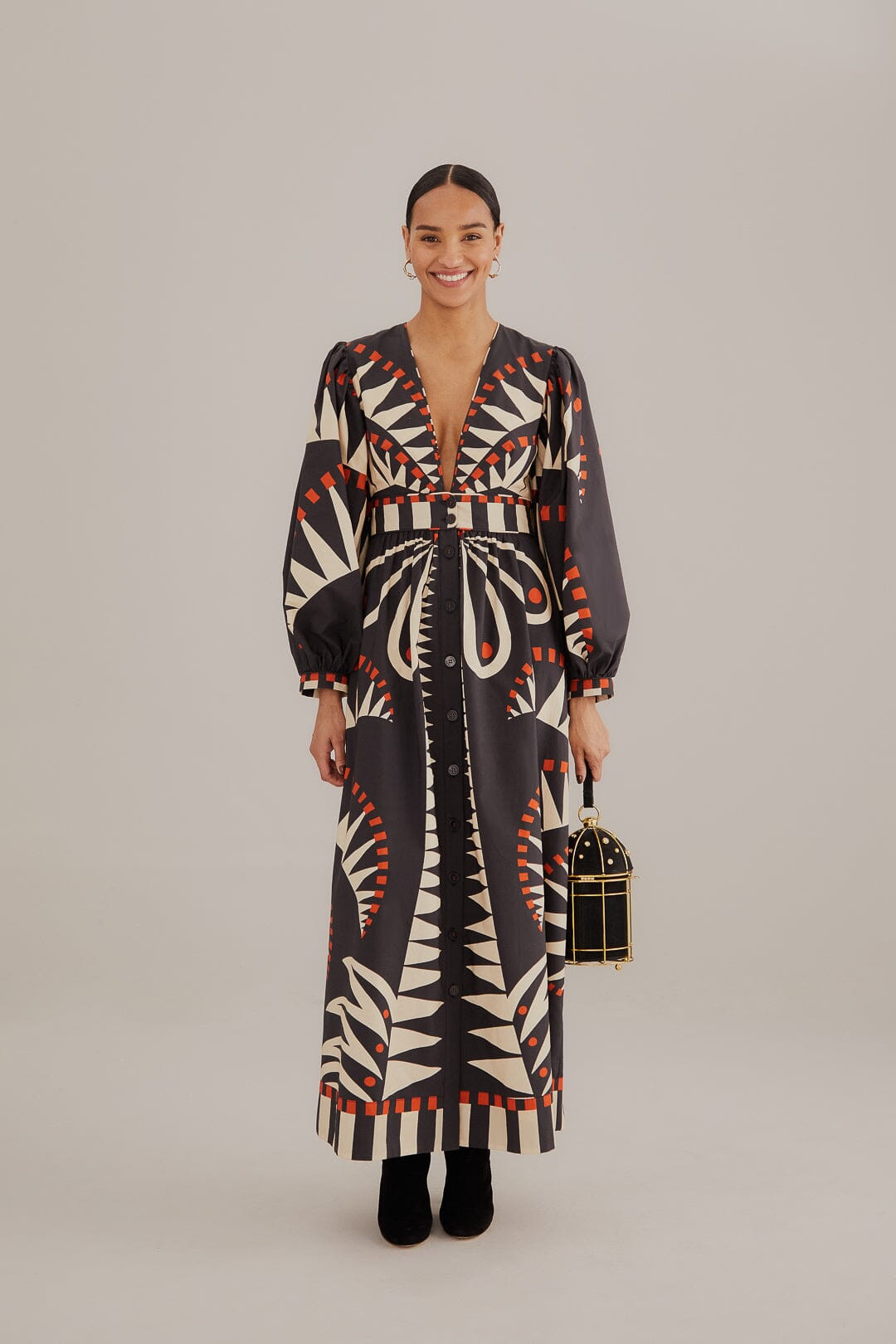 Black Coconut Grove Puff Sleeve Maxi Dress | FarmRio (US)