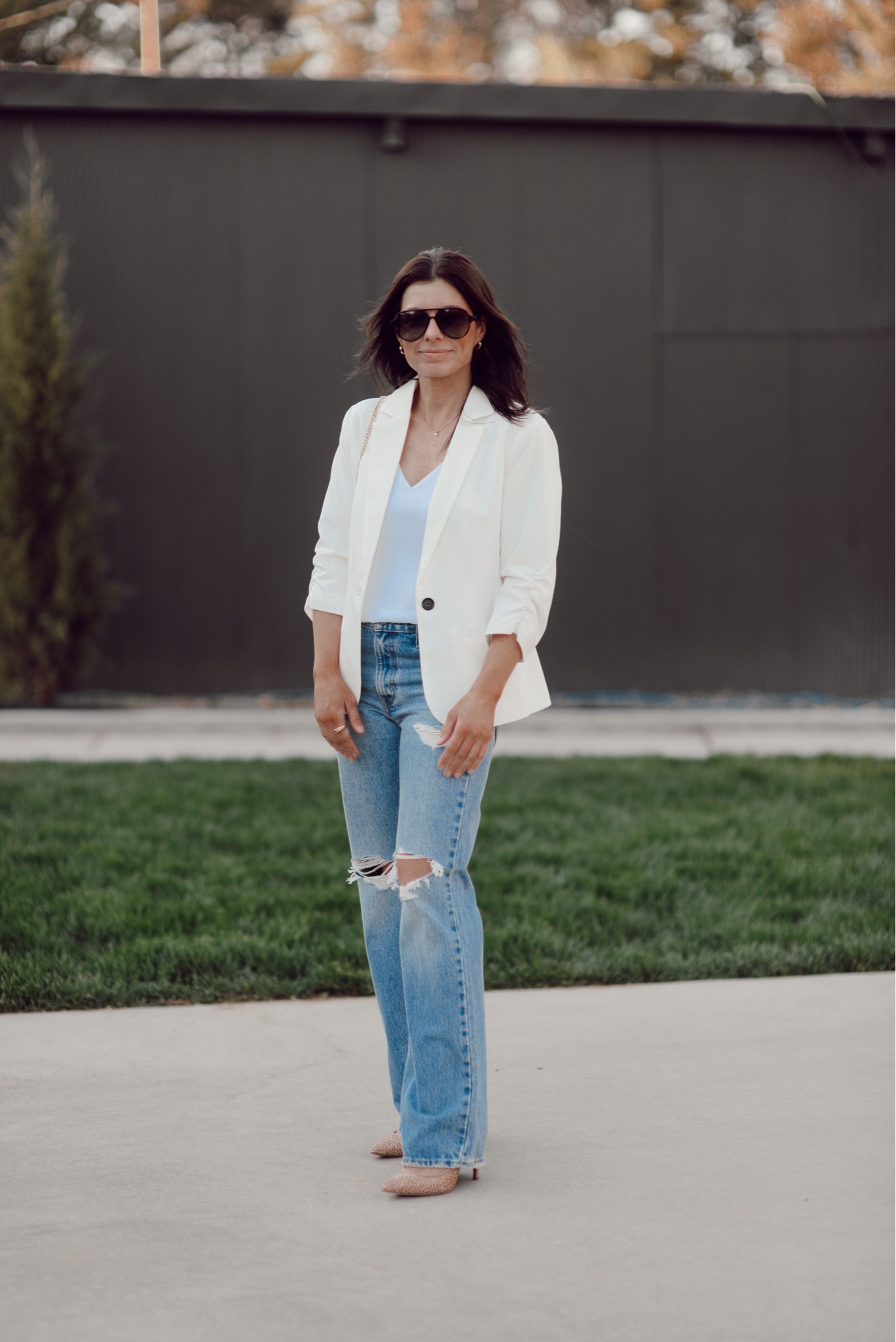 Off white blazer under $50 wearing size small. Jeans fit tts spring blazer outfit amazon fashion date night outfit Levi’s baggy bootcut jeans 

#LTKstyletip #LTKshoecrush #LTKsalealert