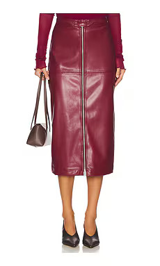 SIMKHAI Bianca Faux Leather Midi Skirt in Oxblood from Revolve.com | Revolve Clothing (Global)