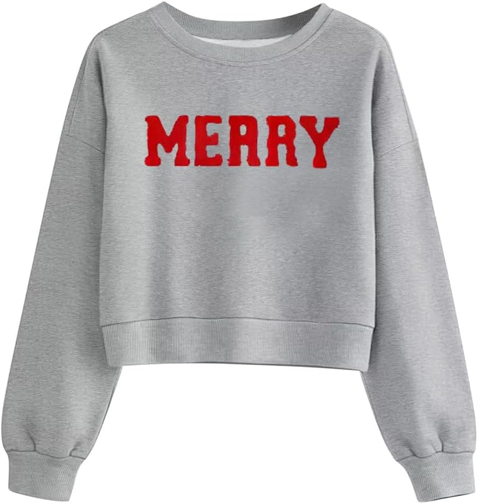 Womens Christmas Cropped Sweatshirts Xmas Long Sleeve Crop Pullover Top Fall Winter Teen Girls Y2... | Amazon (US)