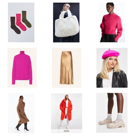 Pink Red Festive Look. Fashion Blogger Girl by Style Blog Heartfelt Hunt. Girl with blond hair wearing a pink beanie, red teddy coat, pink sweater, satin skirt, faux fur bag, pink socks and chunky loafers. #colorfuloutfit #colorfulstyle #colorfulfashion #colorfullooks #fashionfun #cutefalloutfit #fallfashion2022 #falllookbook #fitcheck #dailylooks #dailylookbook #contentcreator #microinfluencer #discoverunder20k