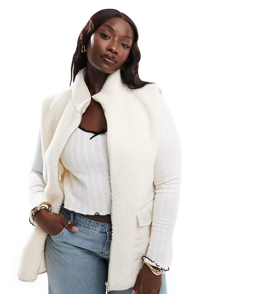 In The Style Plus teddy vest in cream-White | ASOS (Global)