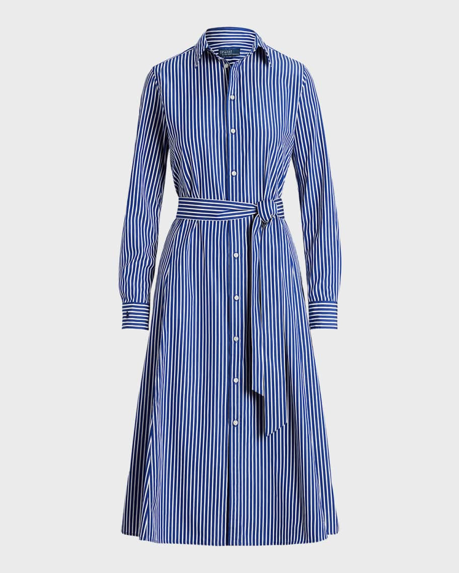 Belted Striped Cotton Shirtdress | Neiman Marcus