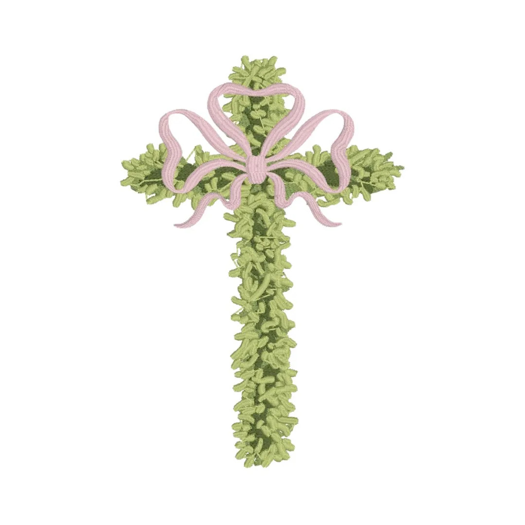 Topiary Cross Embroidery Design File, Easter Religious Machine Embroidery Pattern with Pink Bow, ... | Etsy (US)