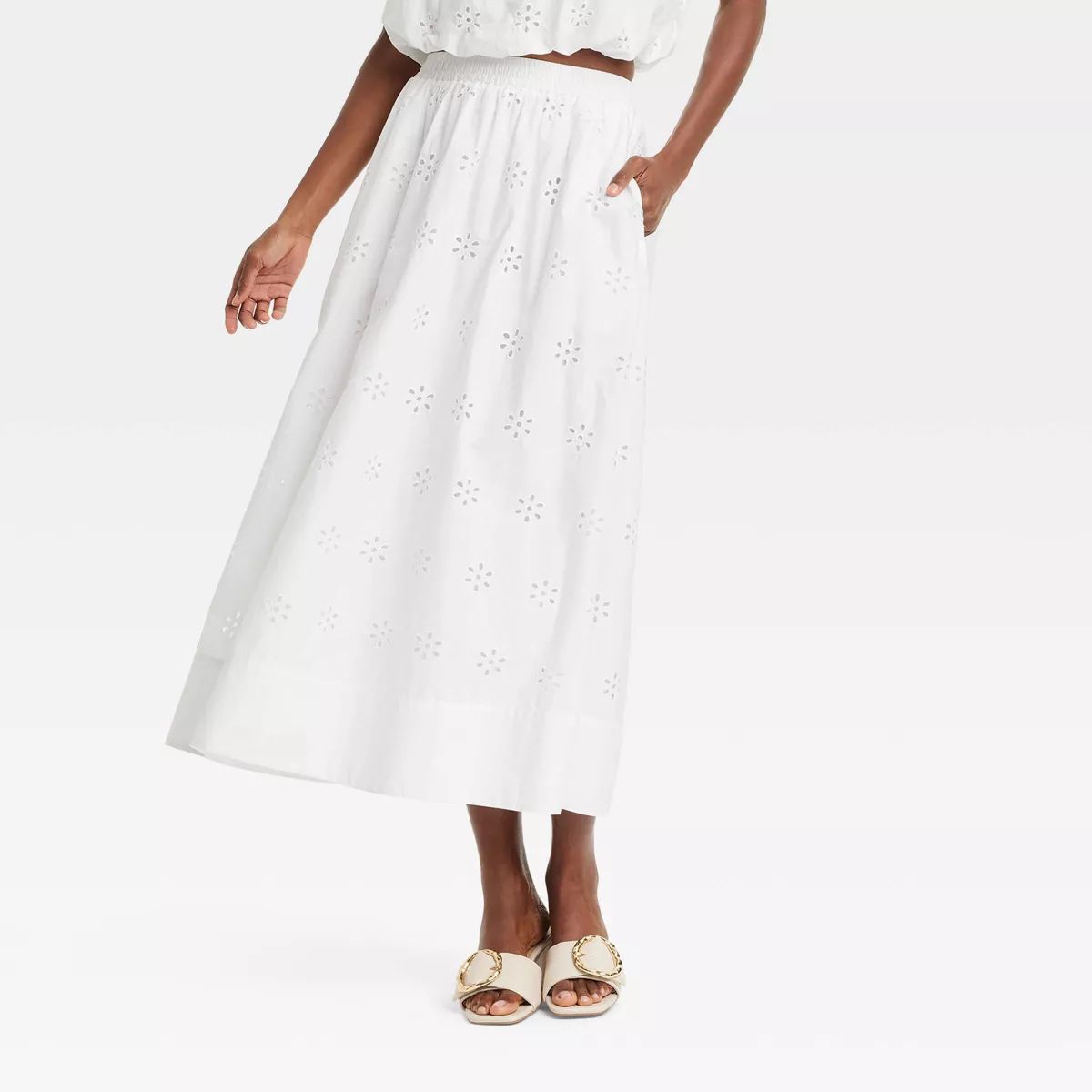 Women's Eyelet Midi A-Line Skirt - A New Day™ White | Target