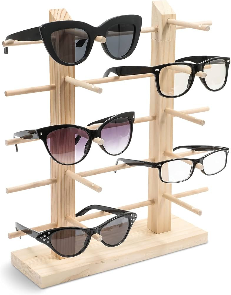 Juvale 10 Pair Sunglasses Display Stand, Wooden Eyewear Holder Organizer for Multiple Glasses (13... | Amazon (US)