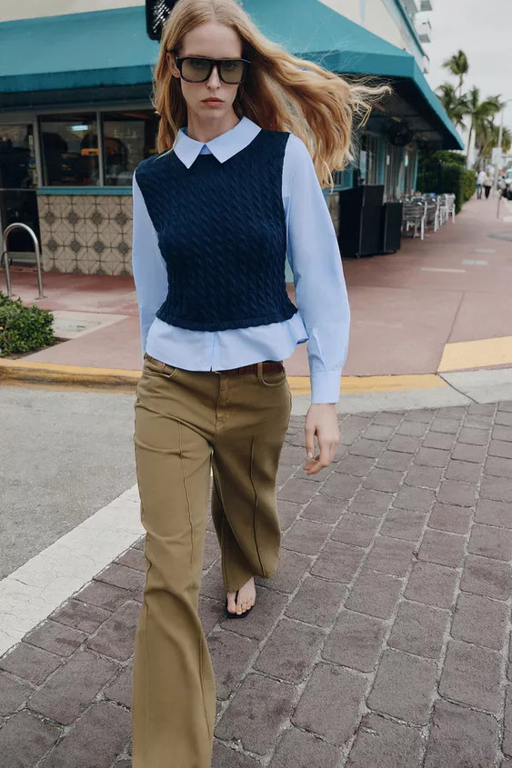 STRIPED SHOULDER PAD POPLIN SHIRT | Zara Canada