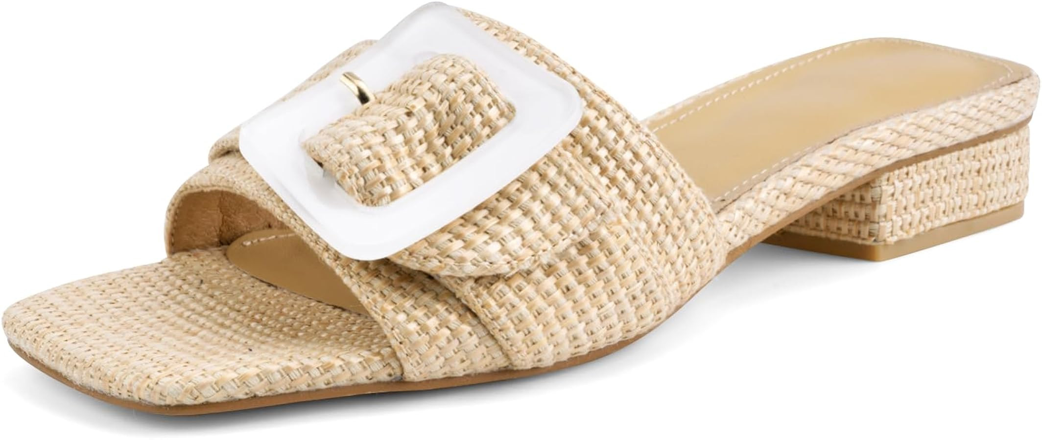 Women's Slide Heeled Sandals Opened Square Toe Chunky Block Heel Slippers with Buckle Slip on Cas... | Amazon (US)