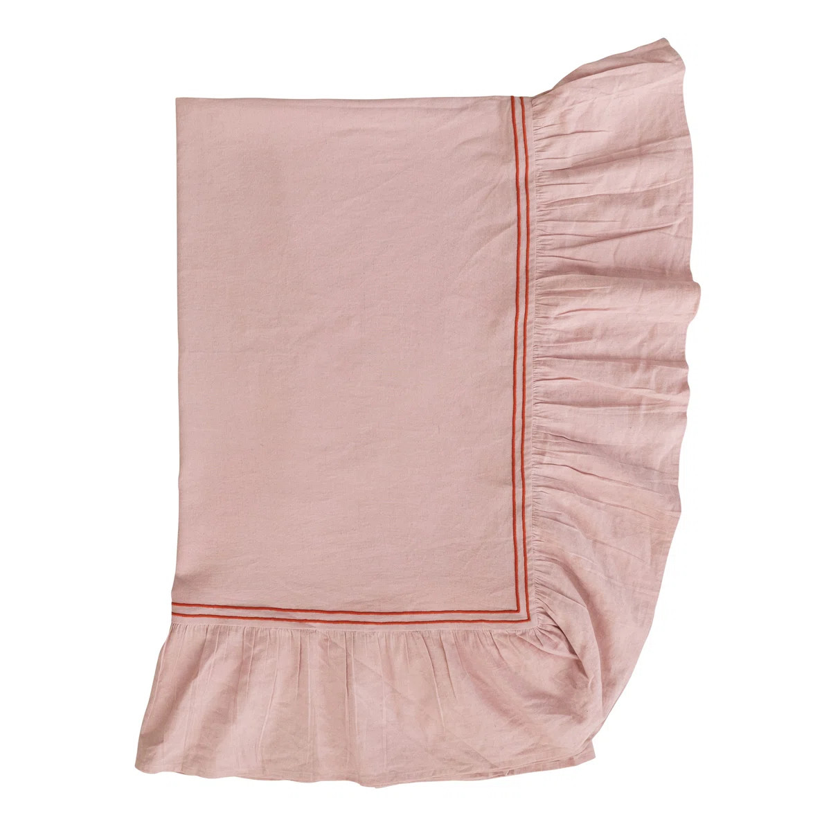 Cotton And Linen Tablecloth With Embroidered Trim And Ruffled Edge | Wayfair North America